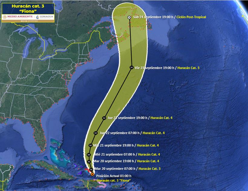 Huracán Fiona se fortalece y llega a categoría tres